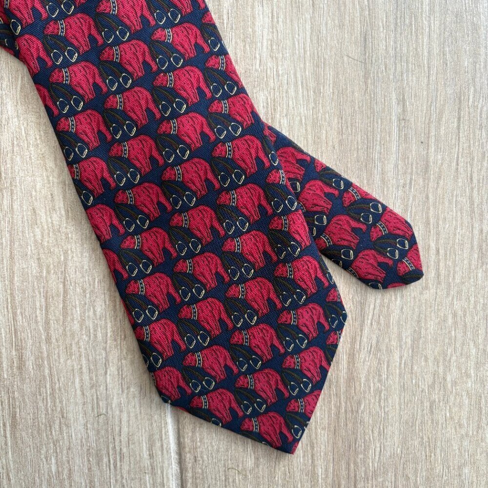 Brooks Brothers Silk Tie Men's 58" Red Blue Bear Print Classic Office Work Party - Picture 4 of 6